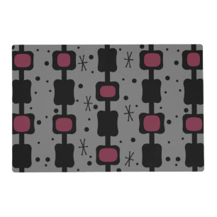 Retro Mid Mod Columns Boxes Maroon Placemat