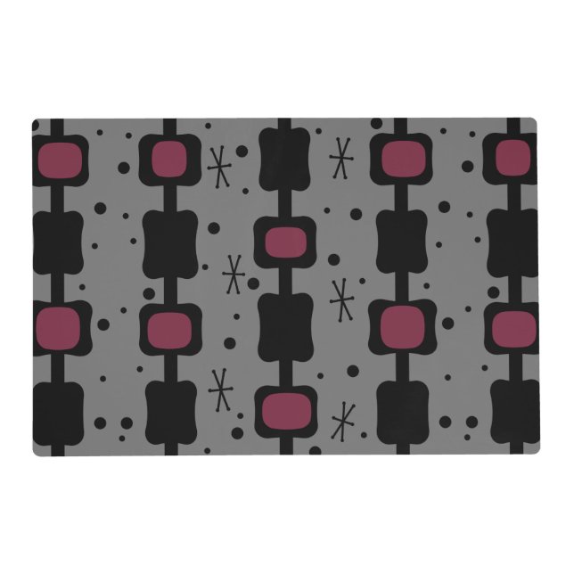 Retro Mid Mod Columns Boxes Maroon Placemat (Front)