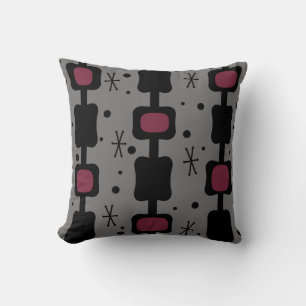 Retro Mid Mod Columns Boxes Maroon Throw Pillow