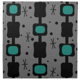Retro Mid Mod Columns Boxes Teal Cloth Napkin