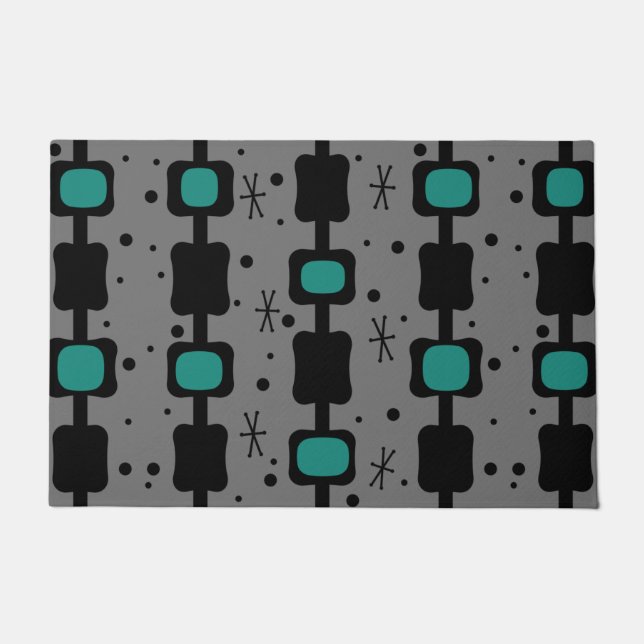 Retro Mid Mod Columns Boxes Teal Doormat (Front)