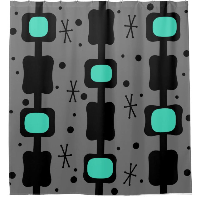 Retro Mid Mod Columns Boxes Turquoise Shower Curtain (Front)