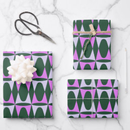 Retro Mid Mod Geometric Holiday Pattern Green Pink Wrapping Paper Sheets