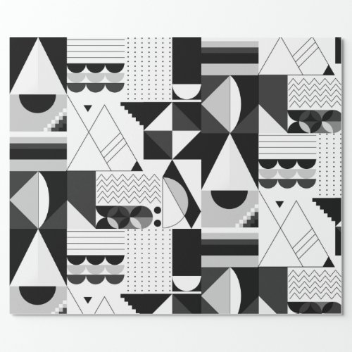 RETRO MID MOD GEOMETRIC PATTERN IN BLACK  WHITE WRAPPING PAPER