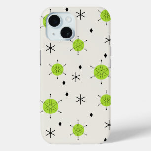 Retro Mid Mod Starburst Sky Chartreuse iPhone 15 Case