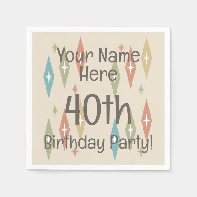 Retro Midcentury 40th Birthday Napkins (Front)