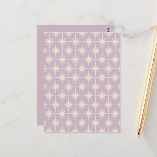Retro Midcentury 50s Star Pattern in Lilac Postcard (Front/Back In Situ)
