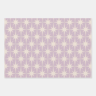 Retro Midcentury 50s Star Pattern in Lilac Wrapping Paper Sheets