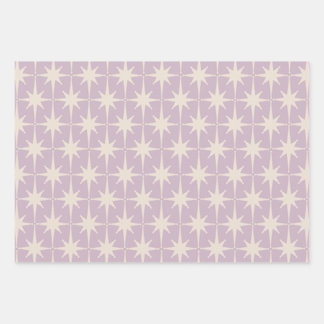 Retro Midcentury 50s Star Pattern in Lilac Wrapping Paper Sheets (Front 2)