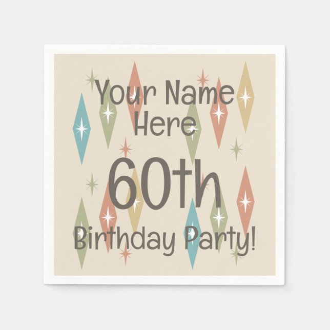 Retro Midcentury 60th Birthday Napkins (Front)