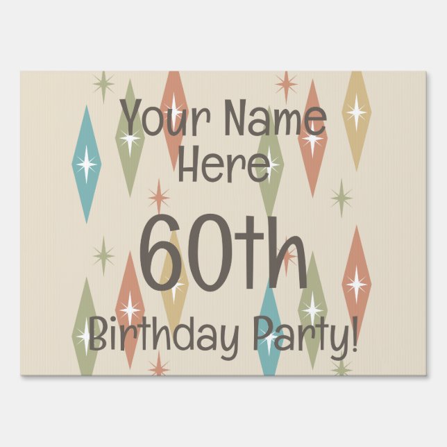 Retro Midcentury 60th Birthday Sign (Front)