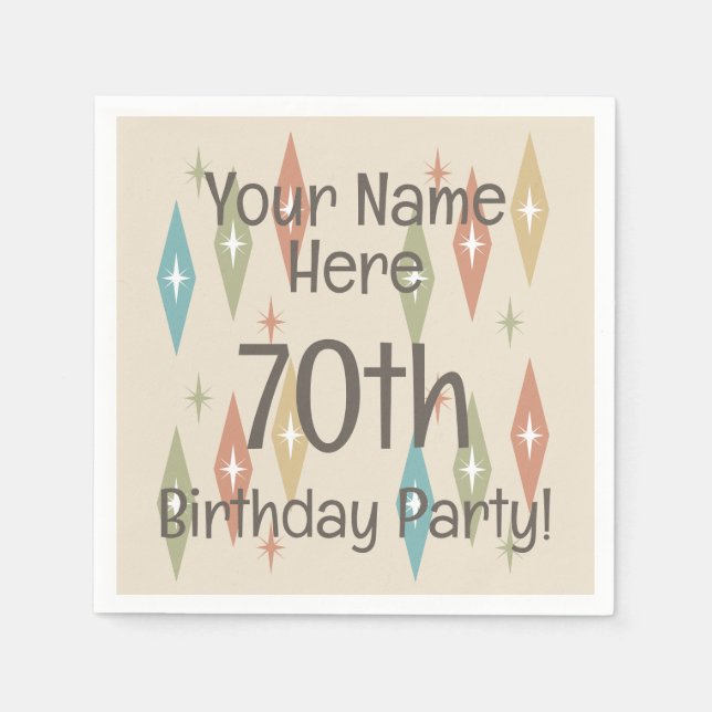 Retro Midcentury 70th Birthday Napkins (Front)