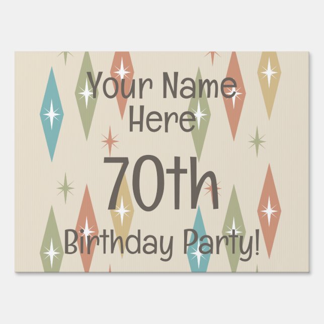 Retro Midcentury 70th Birthday Sign (Front)