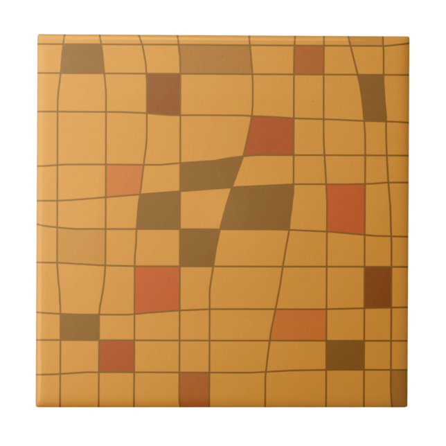 Retro Midcentury Art Warped Ochre Ceramic Tile (Front)