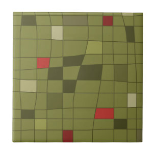 Retro Midcentury Art Warped Olive Green Ceramic Tile