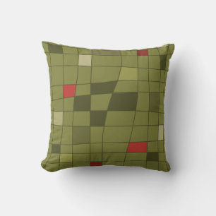 Retro Midcentury Art Warped Olive Green Throw Pillow