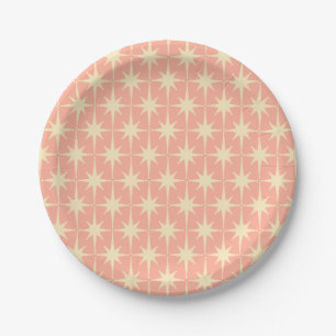 Retro Midcentury Atomic Star Pattern Blush Pink Paper Plates