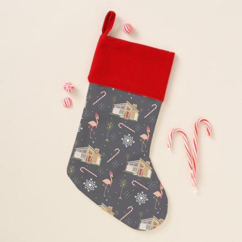 Retro Midcentury Christmas House Palm Trees Christmas Stocking