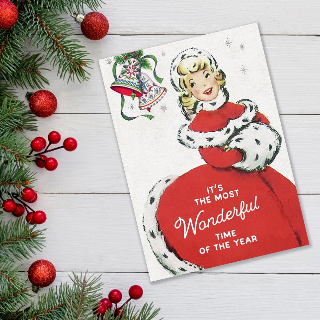 Retro Midcentury Christmas Lady  Holiday Card (Creator Uploaded)