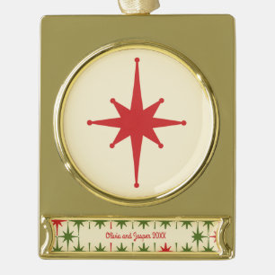 Retro Midcentury Christmas Star Names and Year Gold Plated Banner Ornament