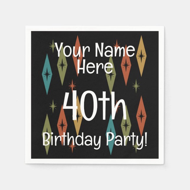 Retro Midcentury Custom Birthday Napkins (Front)