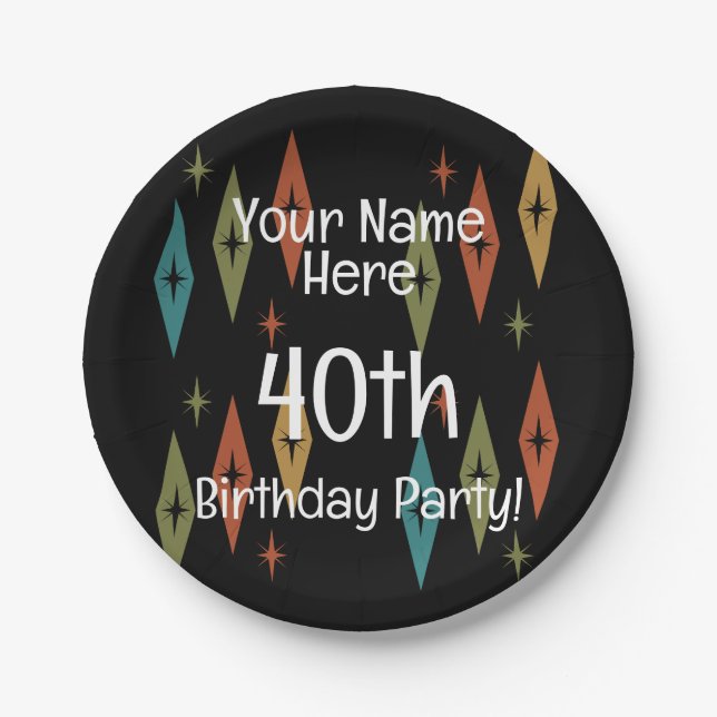 Retro Midcentury Custom Birthday Paper Plates (Front)