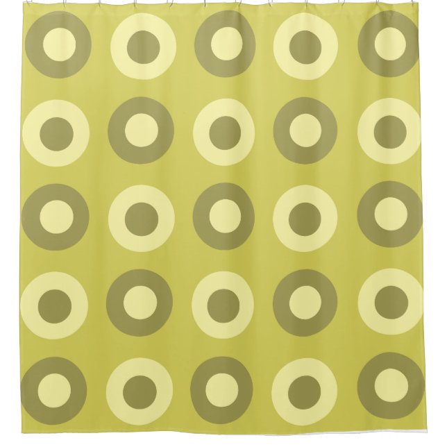 Retro MidCentury Dots Chartreuse Shower Curtain (Front)