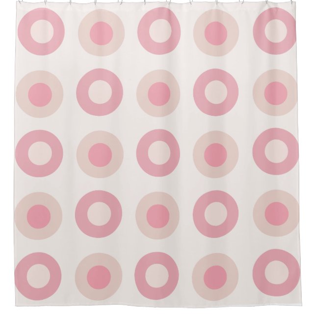 Retro MidCentury Dots Pink Vanilla Shower Curtain (Front)