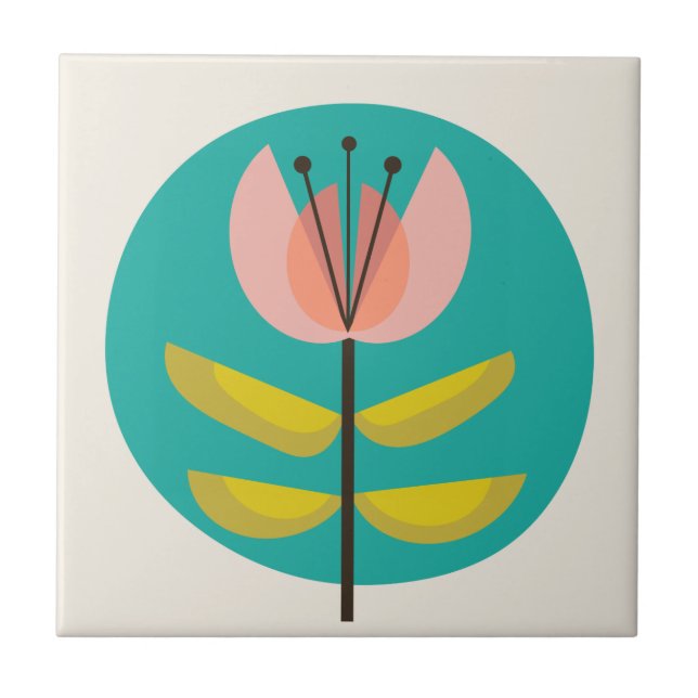 Retro Midcentury Flower Ceramic Tile (Front)