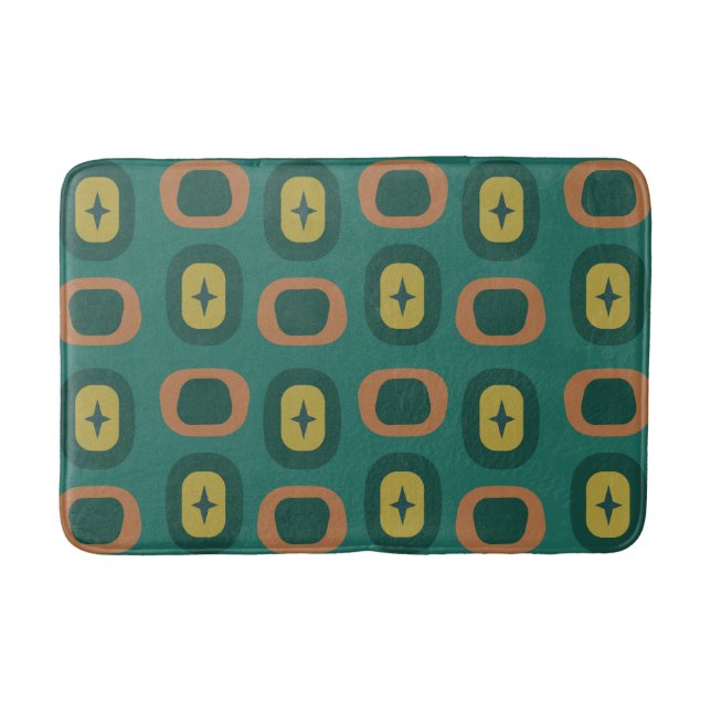 Retro Midcentury Geometric Shapes Teal Bath Mat (Front)