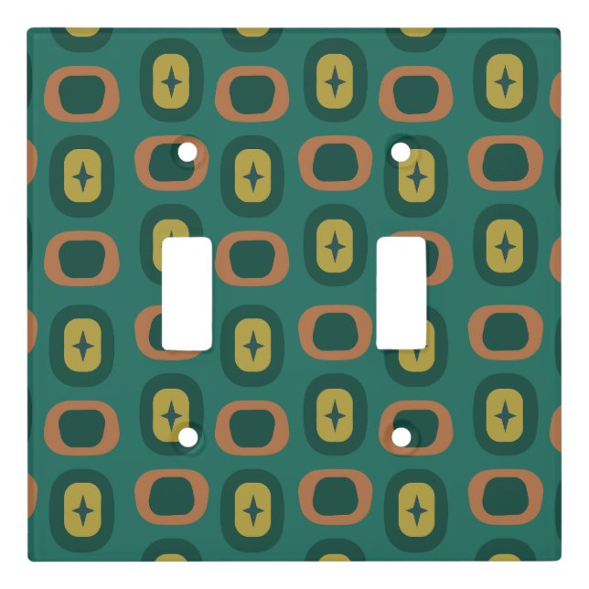 Retro Midcentury Geometric Shapes Teal Light Switch Cover (Front)