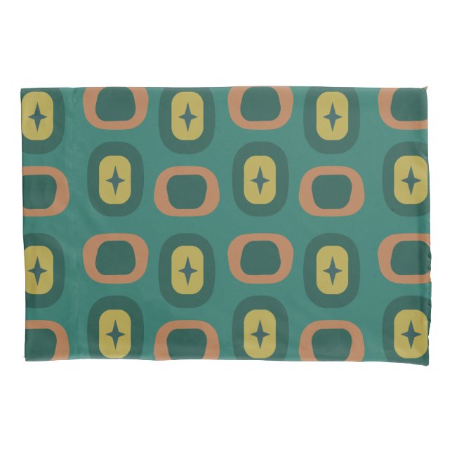 Retro Midcentury Geometric Shapes Teal Pillow Case (Front)