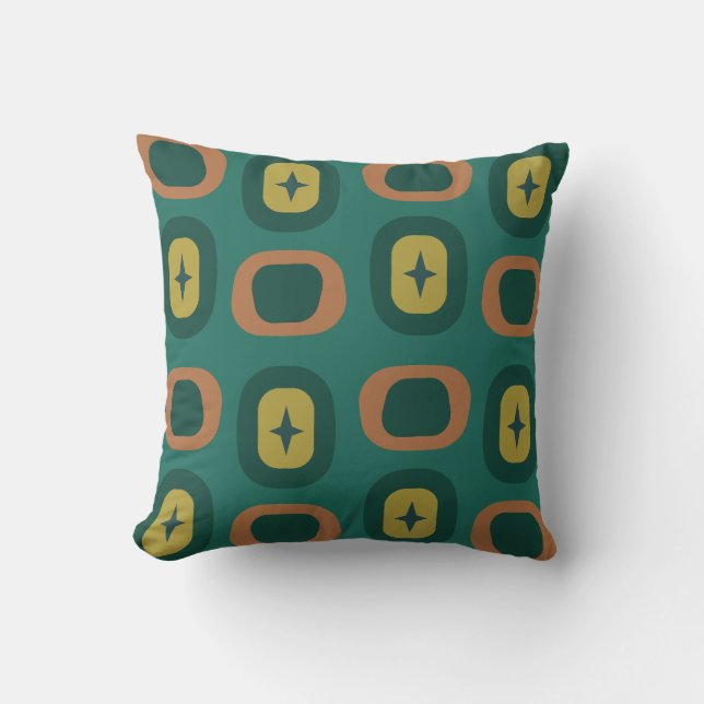 Retro Midcentury Geometric Shapes Teal Throw Pillow (Front)