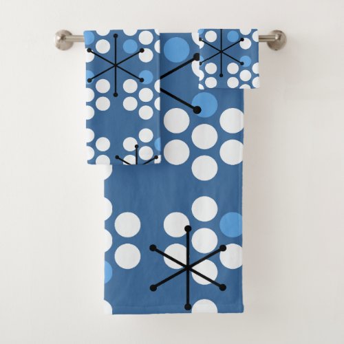 Retro Midcentury MCM Dots Blue Bath Towel Set