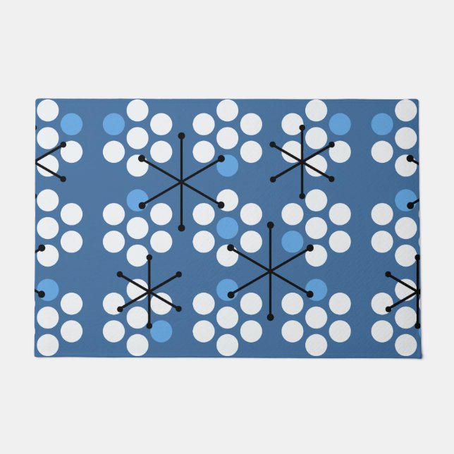 Retro Midcentury MCM Dots Blue Doormat (Front)
