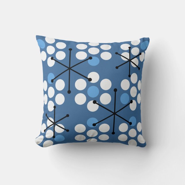 Retro Midcentury MCM Dots Blue Throw Pillow (Front)