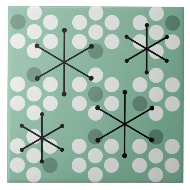 Retro Midcentury MCM Dots Sage Green Ceramic Tile (Front)
