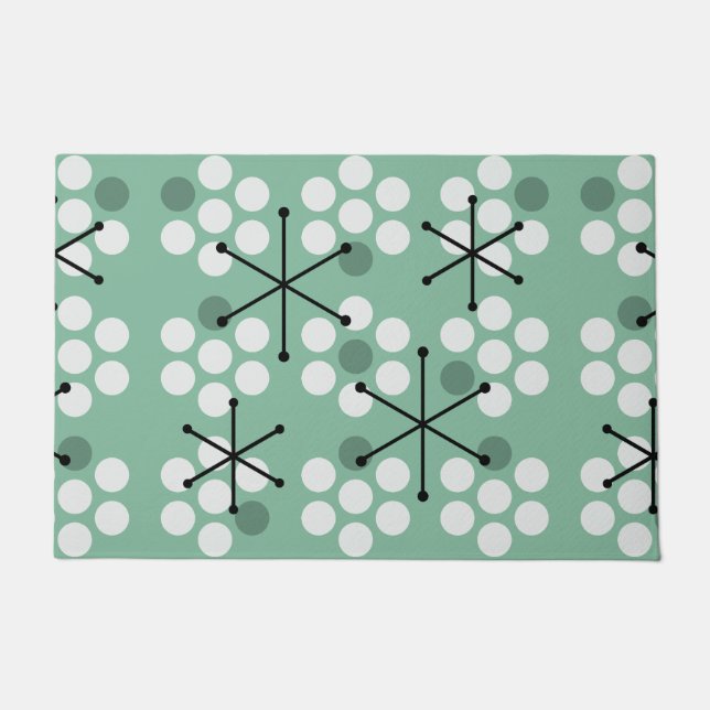 Retro Midcentury MCM Dots Sage Green Doormat (Front)