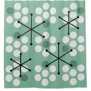 Retro Midcentury MCM Dots Sage Green Shower Curtain