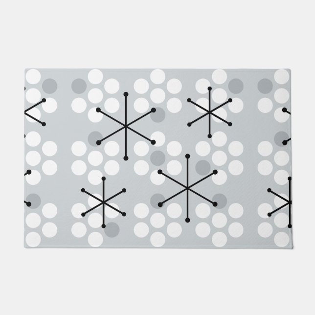 Retro Midcentury MCM Dots Silver Doormat (Front)