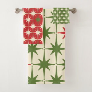 Retro Midcentury Modern Christmas Starbursts Bath Towel Set