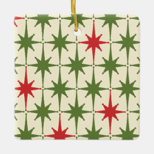 Retro Midcentury Modern Christmas Starbursts Ceramic Ornament