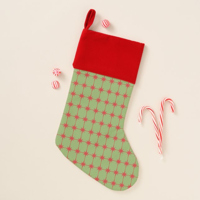 Retro Midcentury Modern Christmas Starbursts Stocking (Front)