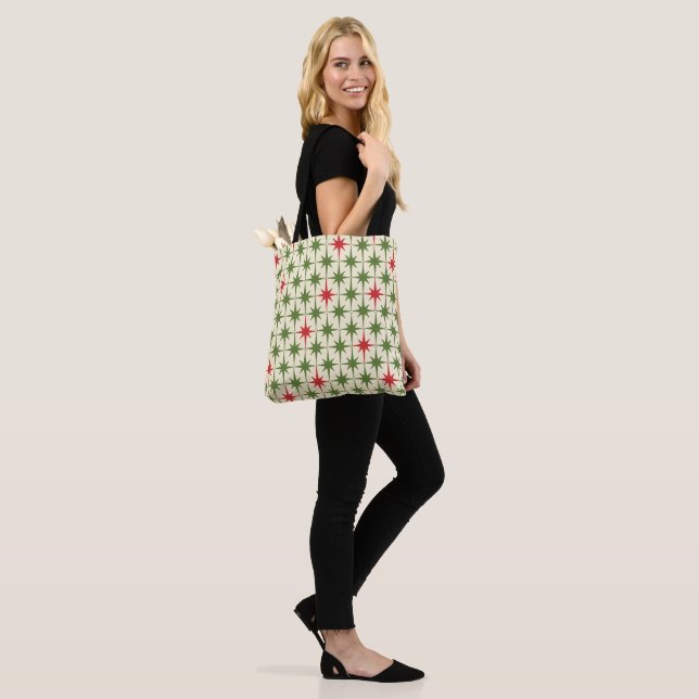 Retro Midcentury Modern Christmas Starbursts Tote Bag (On Model)