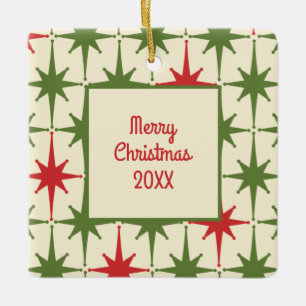 Retro Midcentury Modern Christmas Starbursts Year Ceramic Ornament