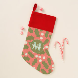 Retro Midcentury Modern Coral Monogram Christmas Stocking