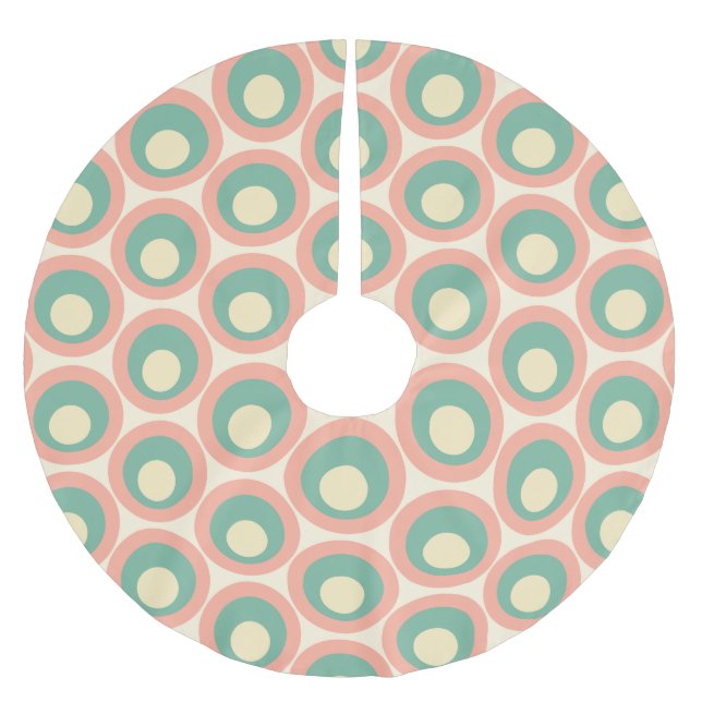 Retro Midcentury Modern Dots Cream Mint Teal Blush Brushed Polyester Tree Skirt (Front)