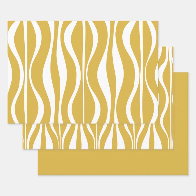 Retro Midcentury Modern Hourglass Abstract Mustard Wrapping Paper Sheets (Set)