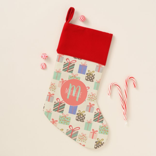 Retro Midcentury Modern Monogram Christmas Stocking (Front)