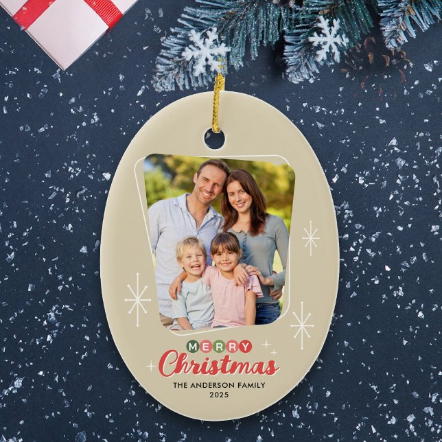 Retro Midcentury Modern Photo Christmas Ceramic Ornament (Creator Uploaded)